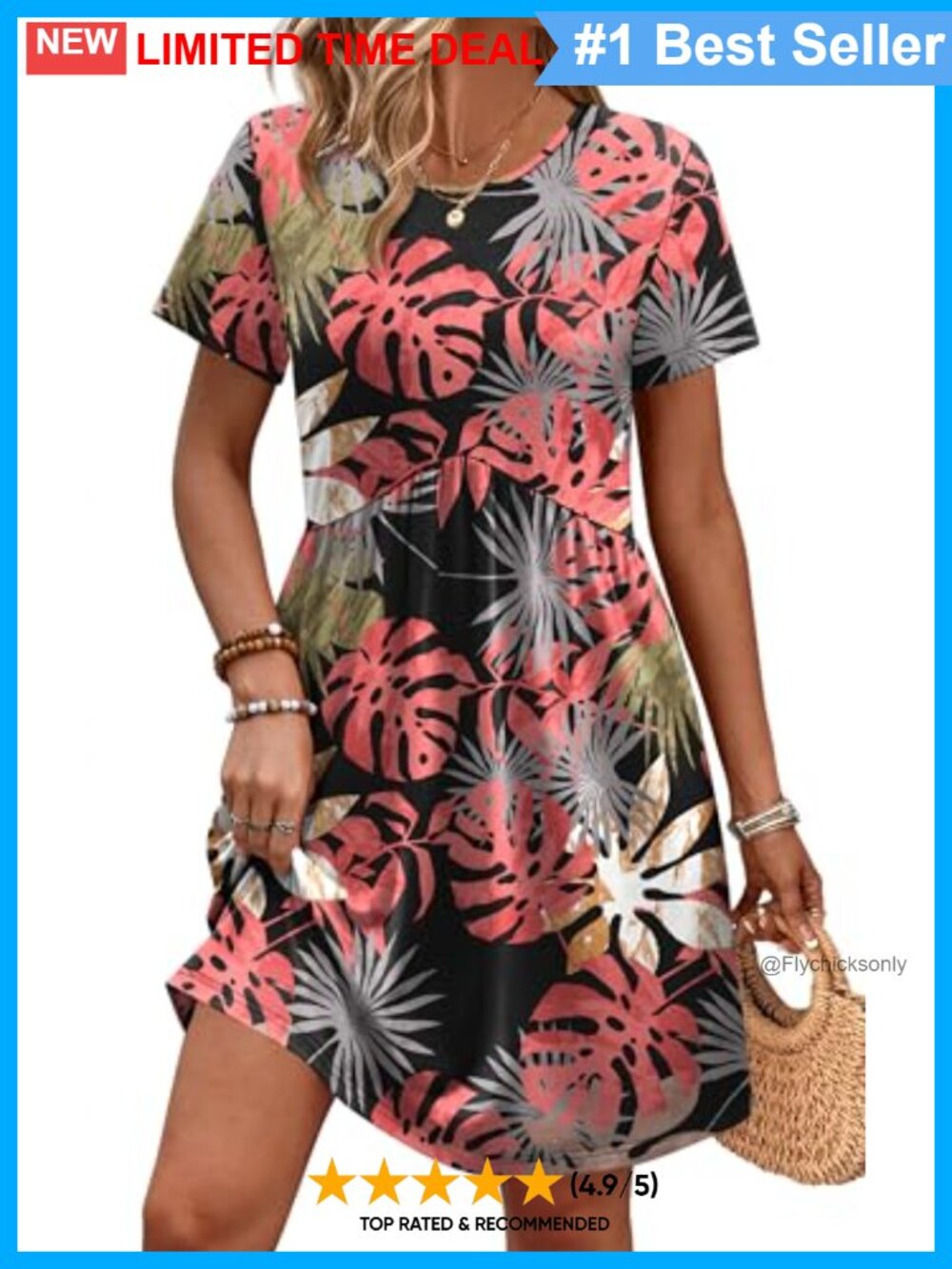 Spring Short Sleeve Crew Neck Casual Maternity Dress with Pockets